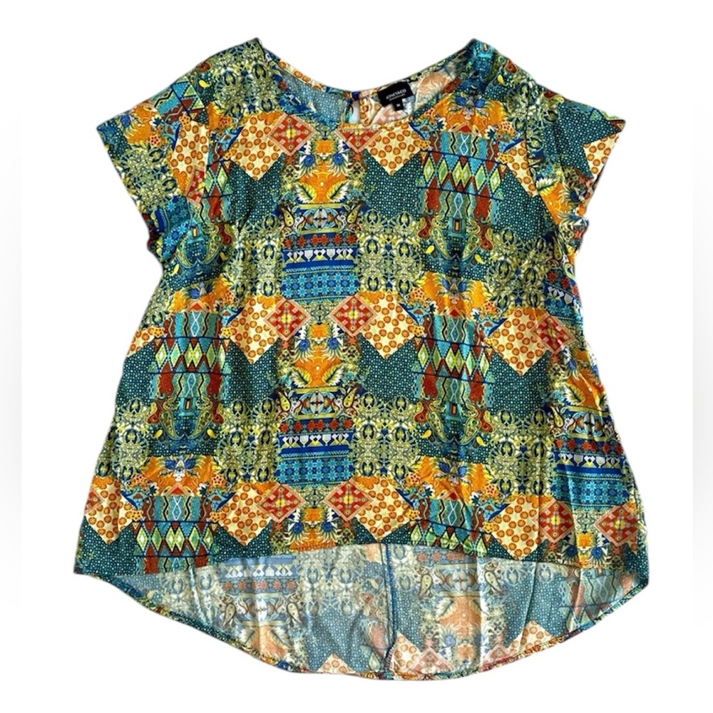 Jones New York Geometric Patterned Blouse Womens 1X